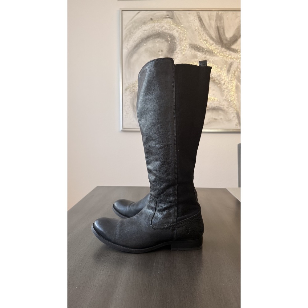Frye Boots Womens Size 8.5 Black Leather Stretch Shaft Knee High Riding 3474163